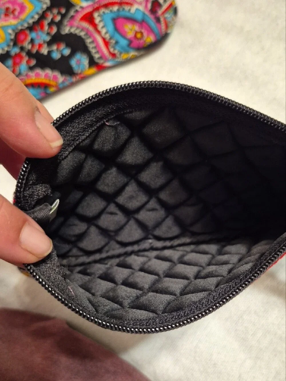 Vera Bradley Black Paisley Cosmetic Pouch Duo with Pink, Blue & Yellow Accents